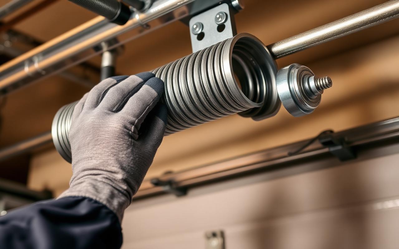 Garage door torsion spring repair by a technician in Statesville, NC